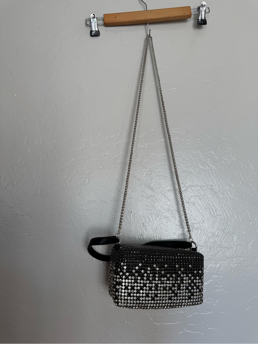 Black Crystal-Embellished Crossbody Bag